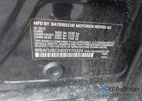 2013 BMW 550I xDrive z USA, uszkodzony, nr VIN WBAFU9C54DDY70324